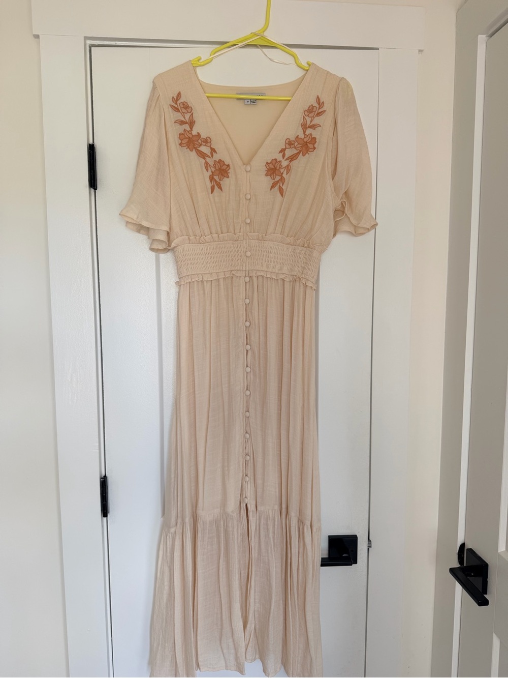 Baltic Born Boho Beige Embroidered V-Neck Maxi Dress